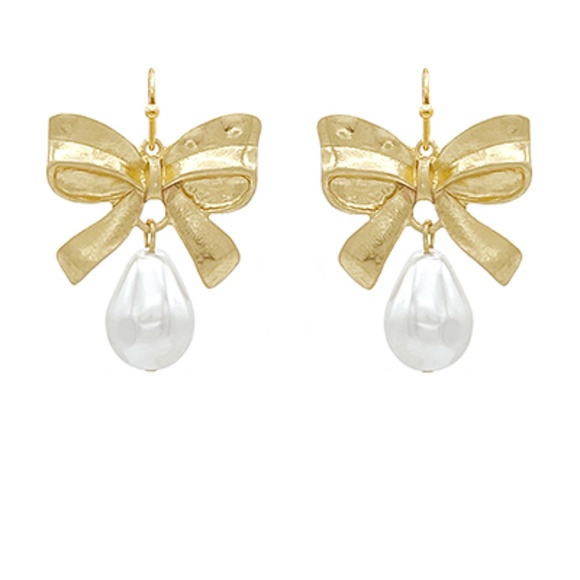 Ribbon & Pearl Drop Earrings - Picture 1 of 1
